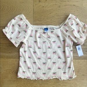 Old Navy girls Cream Ruffled mid Crop Blouse